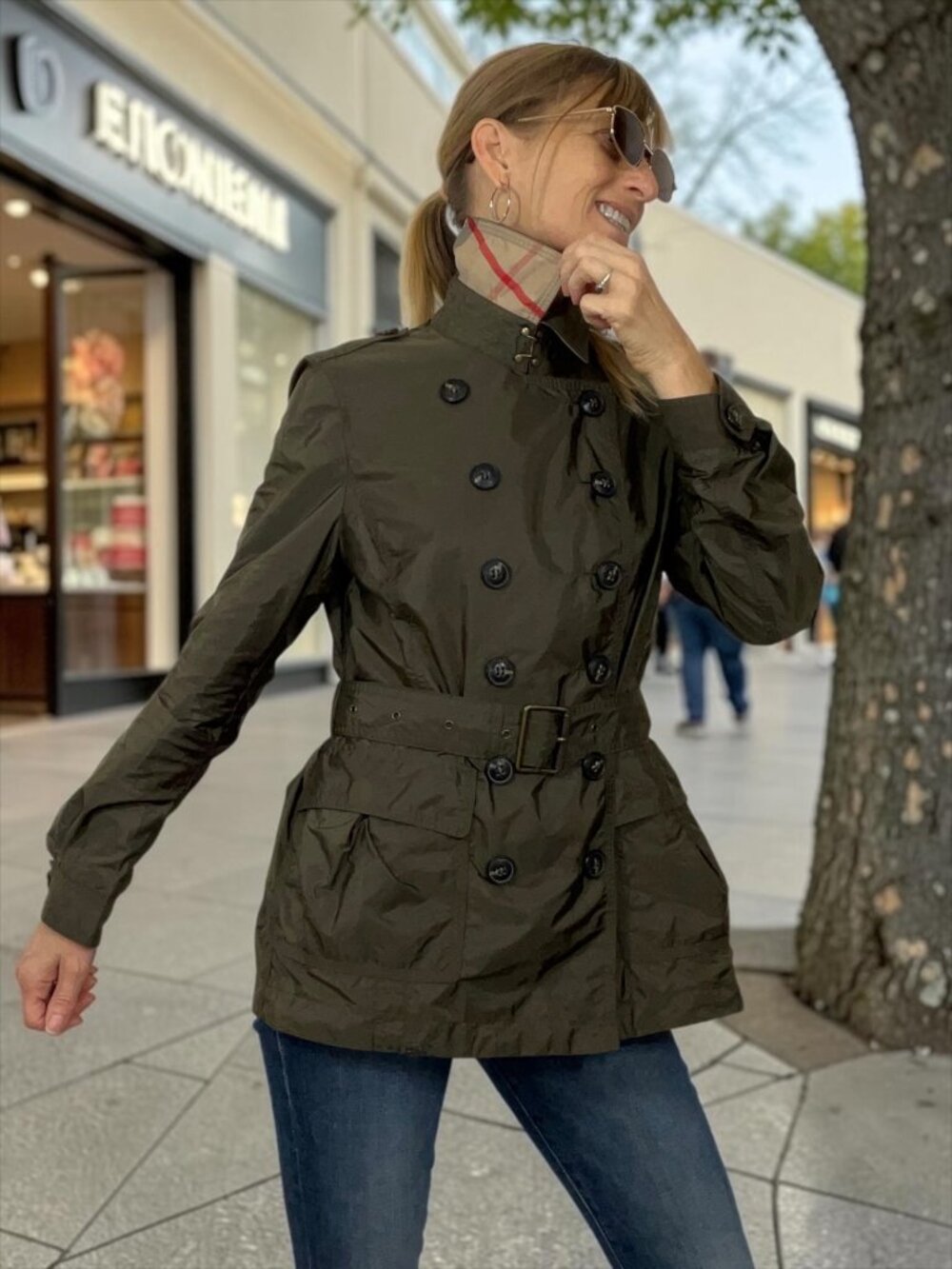 Burberry Brit Double Breasted Trench Coat Jacket US 8 Green